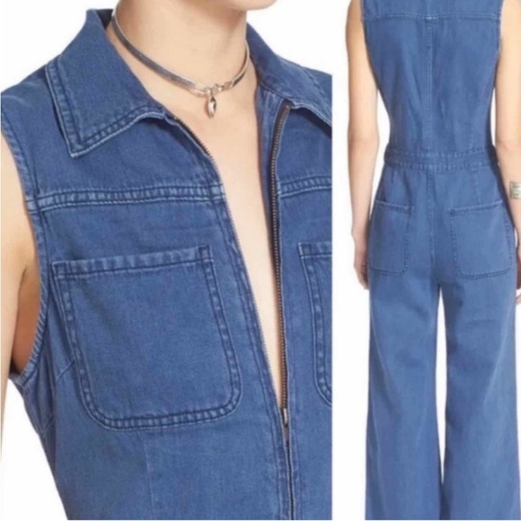 NWT Free People The Wind & More Denim Retro Jumpsuitđź’•size 10 - Picture 2 of 9